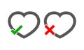 Hearts with Yes and No check marks. Vector illustration. Royalty Free Stock Photo