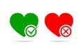 Hearts with Yes and No check marks. Vector illustration. Royalty Free Stock Photo