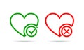 Hearts with Yes and No check marks. Vector illustration. Royalty Free Stock Photo