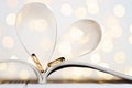 Heartshaped magazine sheets with wedding rings and bokeh effect Royalty Free Stock Photo