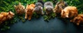 A heartwarming assembly of various adorable cats lounging amidst lush greenery, encapsulating the essence of feline grace and