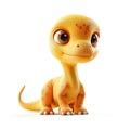 A heartwarming 3D illustration of a baby dinosaur with big, soulful eyes