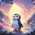heartwarming depiction of a playful penguin japanese cute manga style by AI generated