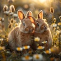 Heartwarming family Baby rabbits nestle close in a sun kissed meadow