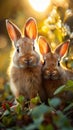 Heartwarming family Baby rabbits nestle close in a sun kissed meadow