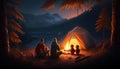 heartwarming family camping, digital art illustration, Generative AI