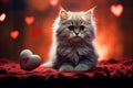 Heartwarming feline love A kitten cuddling a heart a scene of pure cuteness