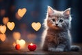 Heartwarming feline love A kitten cuddling a heart a scene of pure cuteness