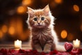 Heartwarming feline love A kitten cuddling a heart a scene of pure cuteness