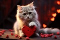 Heartwarming feline love A kitten cuddling a heart a scene of pure cuteness
