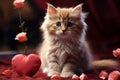 Heartwarming feline love A kitten cuddling a heart a scene of pure cuteness