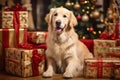 Santa\'s Furry Helper: Golden Retriever with Presents