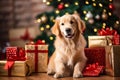 Santa\'s Furry Helper: Golden Retriever with Presents