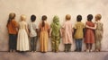 back of diverse culture children holding hands Royalty Free Stock Photo