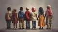 back of diverse culture children holding hands Royalty Free Stock Photo