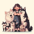 Joyful Gathering: Girl and Dogs Royalty Free Stock Photo