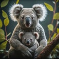 Mother Koala Cuddles Her Joey in a Eucalyptus Tree Royalty Free Stock Photo