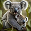 Mother Koala Cuddles Her Joey in a Eucalyptus Tree Royalty Free Stock Photo