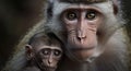 A female monkey is holding her baby in her arms, ai-generated artwork