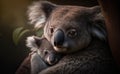 A koala bear hugging a cute baby on a branch in Australia, generative AI