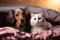 Heartwarming scene Dog and cat celebrate love with pink balloon Royalty Free Stock Photo