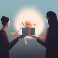 Heartwarming Scene of Giving Thoughtful Gifts or Favors in a Minimalist Style