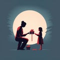 Heartwarming Scene of Giving Thoughtful Gifts or Favors in a Minimalist Style