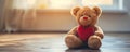 A Heartwarming Scene: Sweet Teddy Bear on a Wooden Table. Concept Heartwarming, Teddy Bear, Wooden Royalty Free Stock Photo