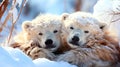 Two Polar Bears Cuddling in Snowy Habitat. Generative AI Royalty Free Stock Photo