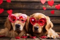 heartwarming valentines day canines. two dogs beautifully decorated with heart-shaped adornments and adorable heart