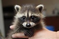 Adorable Baby Raccoon Held in Hand - Heartwarming Wildlife Portrait. Generative AI Royalty Free Stock Photo