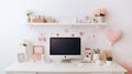 desk setup with love-themed decorations, creating a heartwarming workspace..AI Generated Royalty Free Stock Photo