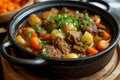 Hearty Beef stew pot vegetables. Generate Ai Royalty Free Stock Photo