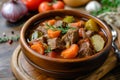 Hearty Beef stew vegetables sauce. Generate Ai Royalty Free Stock Photo