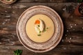 A hearty bowl of cheese cream soup with chicken. homemade healthy organic diet fresh food meal dish soup lunch, top view