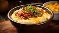 Hearty bowl of grits with delicious toppings