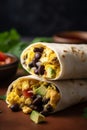 Hearty Breakfast Burrito with Scrambled Eggs, Veggies, and Beans Royalty Free Stock Photo