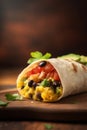 Hearty Breakfast Burrito with Scrambled Eggs, Veggies, and Beans Royalty Free Stock Photo