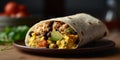 Hearty Breakfast Burrito with Scrambled Eggs, Veggies, and Beans Royalty Free Stock Photo