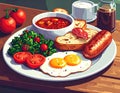 Hearty Breakfast with Eggs Tomatoes and Bread Royalty Free Stock Photo