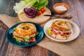 Hearty breakfast sandwich on a bagel with bacon and cheese Royalty Free Stock Photo