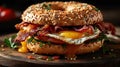 Hearty Breakfast Sandwich on a Bagel with Egg Bacon and Cheese Royalty Free Stock Photo