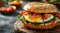 Hearty Breakfast Sandwich on a Bagel with Egg Bacon and Cheese Royalty Free Stock Photo