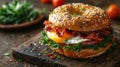 Hearty Breakfast Sandwich on a Bagel with Egg Bacon and Cheese Royalty Free Stock Photo