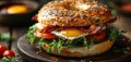 Hearty Breakfast Sandwich on a Bagel with Egg Bacon and Cheese Royalty Free Stock Photo