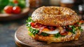 Hearty Breakfast Sandwich on a Bagel with Egg Bacon and Cheese Royalty Free Stock Photo