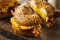 Hearty Breakfast Sandwich on a Bagel Royalty Free Stock Photo