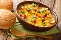 Hearty cheeseburger soup with vegetables, beef, bacon and cheese close-up in a bowl. horizontal Royalty Free Stock Photo