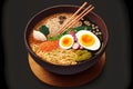 hearty delicious japanese tonkotsu ramen bowl with egg and onion