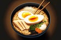 hearty delicious japanese tonkotsu ramen bowl with egg and onion